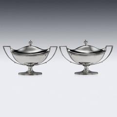 Antique Georgian Solid Silver Pair of Sauce Tureens, John Emes, circa 1803