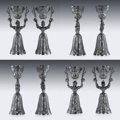 Antique German Neresheimer Solid Silver Pair of Wager Cups, London, circa 1891