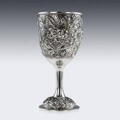 Antique Style Solid Silver Set of 12 Embossed Goblets, circa 2010