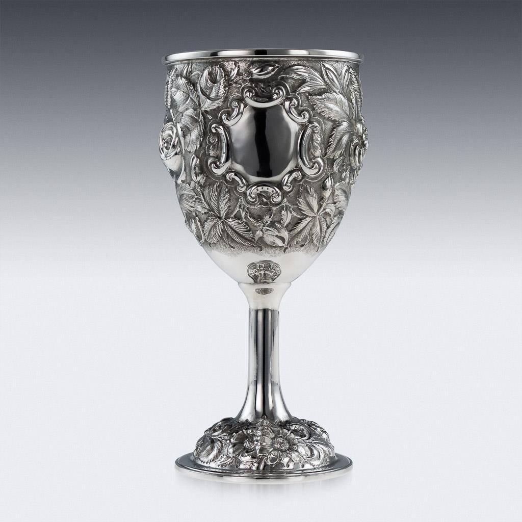 Antique Style Solid Silver Set of 12 Embossed Goblets, circa 2010 1