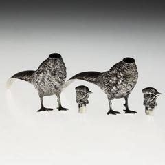 Antique Edwardian Solid Silver Novelty Pheasant Pepperettes:: Londres:: circa 1903