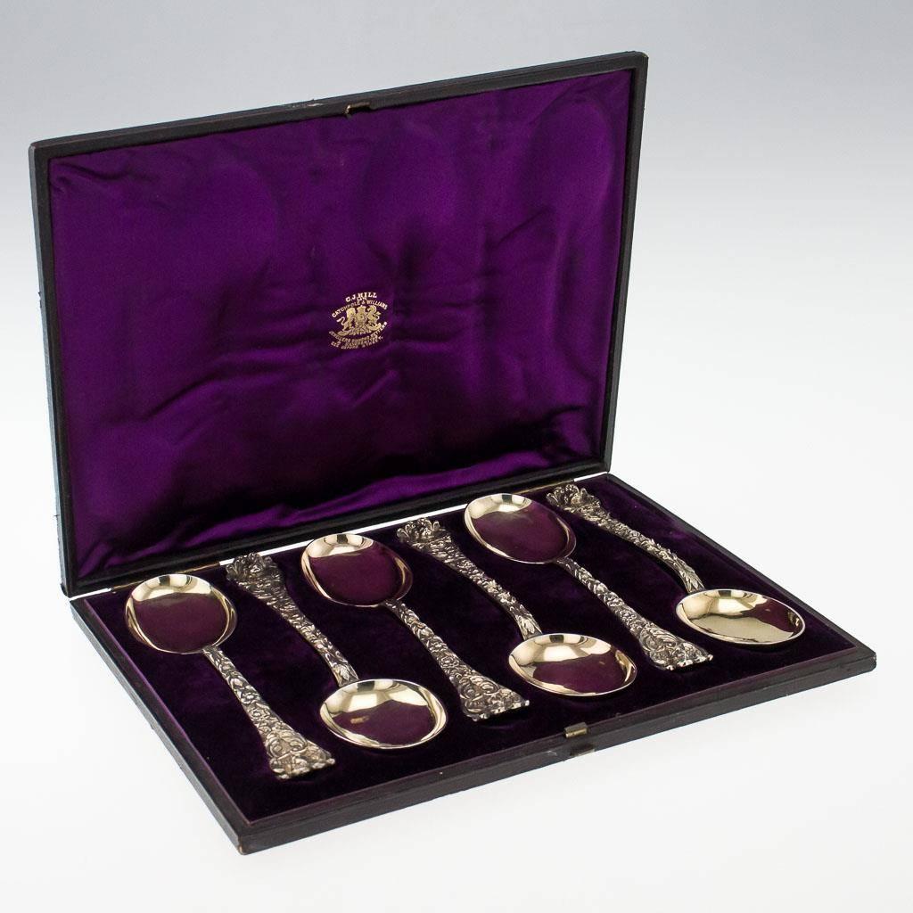 Antique Victorian Solid Silver Gilt Decorative Spoons, H W Curry, circa 1875 2