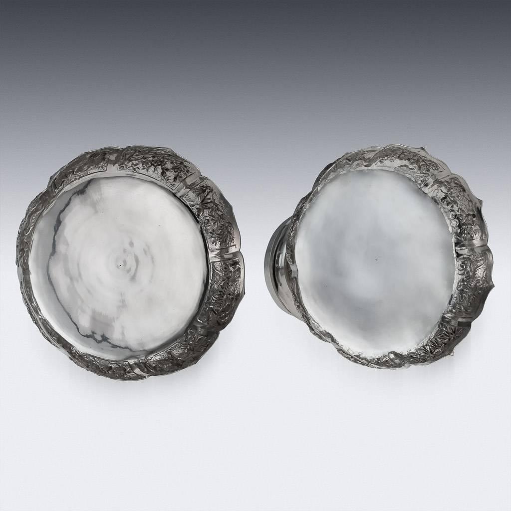 Antique Chinese Export Solid Silver Pair of Tazzas, Wang Hing, 1890 In Excellent Condition In Royal Tunbridge Wells, Kent