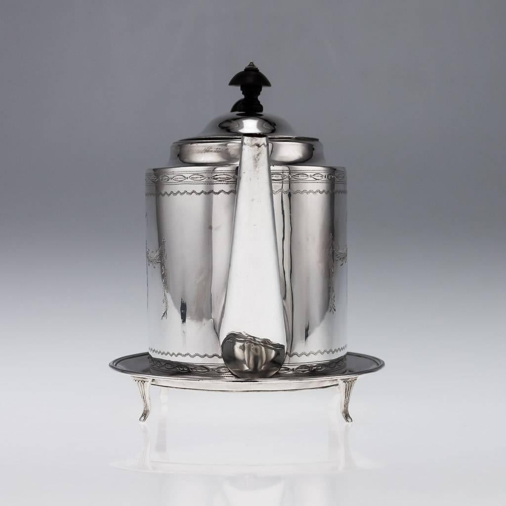 English Antique Georgian Peter & Jonathan Bateman Solid Silver Teapot and Stand, 1790