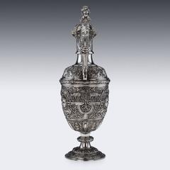 Antique Victorian Massive Solid Silver Cellini Ewer Jug, S Smith, circa 1874