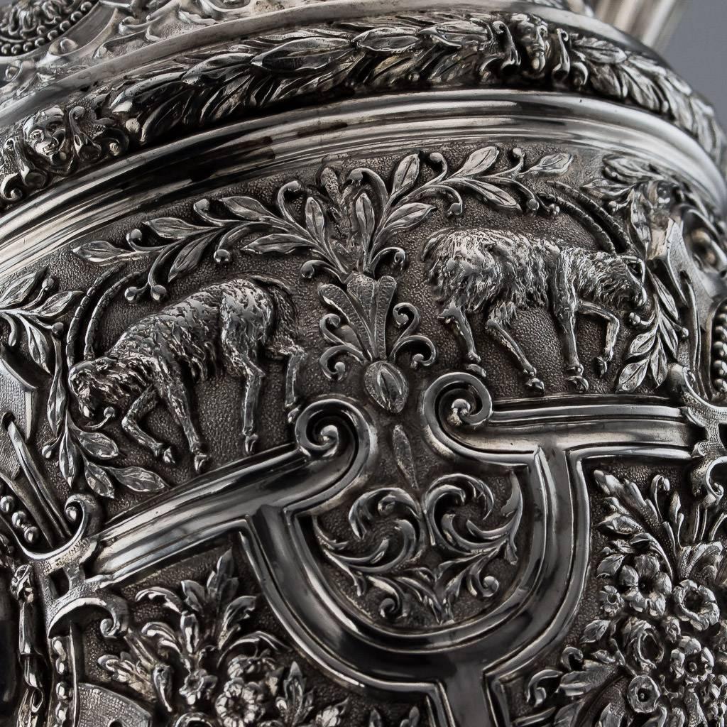 19th Century Antique Victorian Massive Solid Silver Cellini Ewer Jug, S Smith, circa 1874