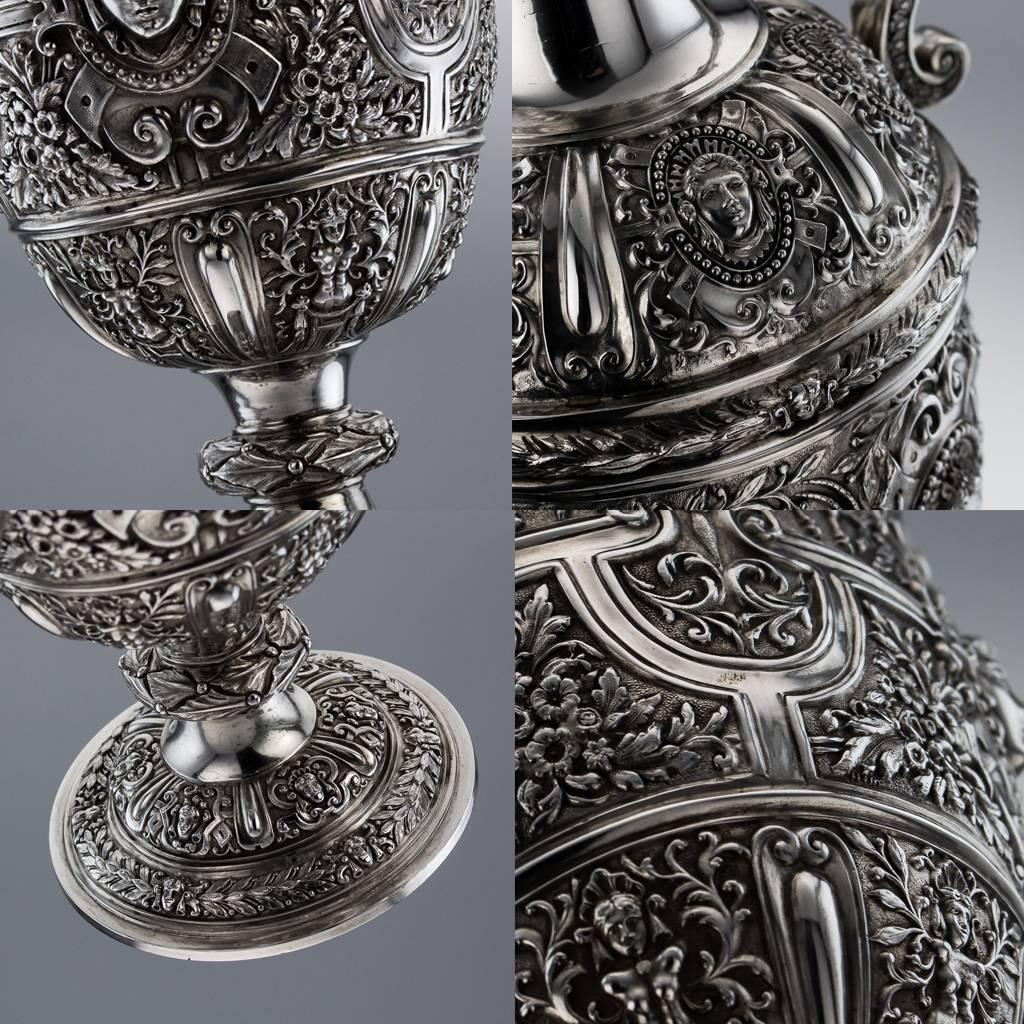 Antique Victorian Massive Solid Silver Cellini Ewer Jug, S Smith, circa 1874 1