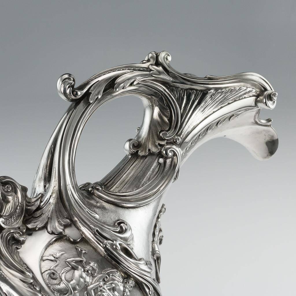 Antique 19th Century Victorian Exceptional Solid Silver Ewer, Barnards In Excellent Condition In Royal Tunbridge Wells, Kent