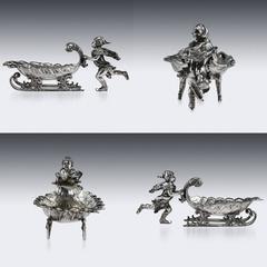 Antique 19th Century German Solid Silver Sleigh Shaped Centrepiece, circa 1890