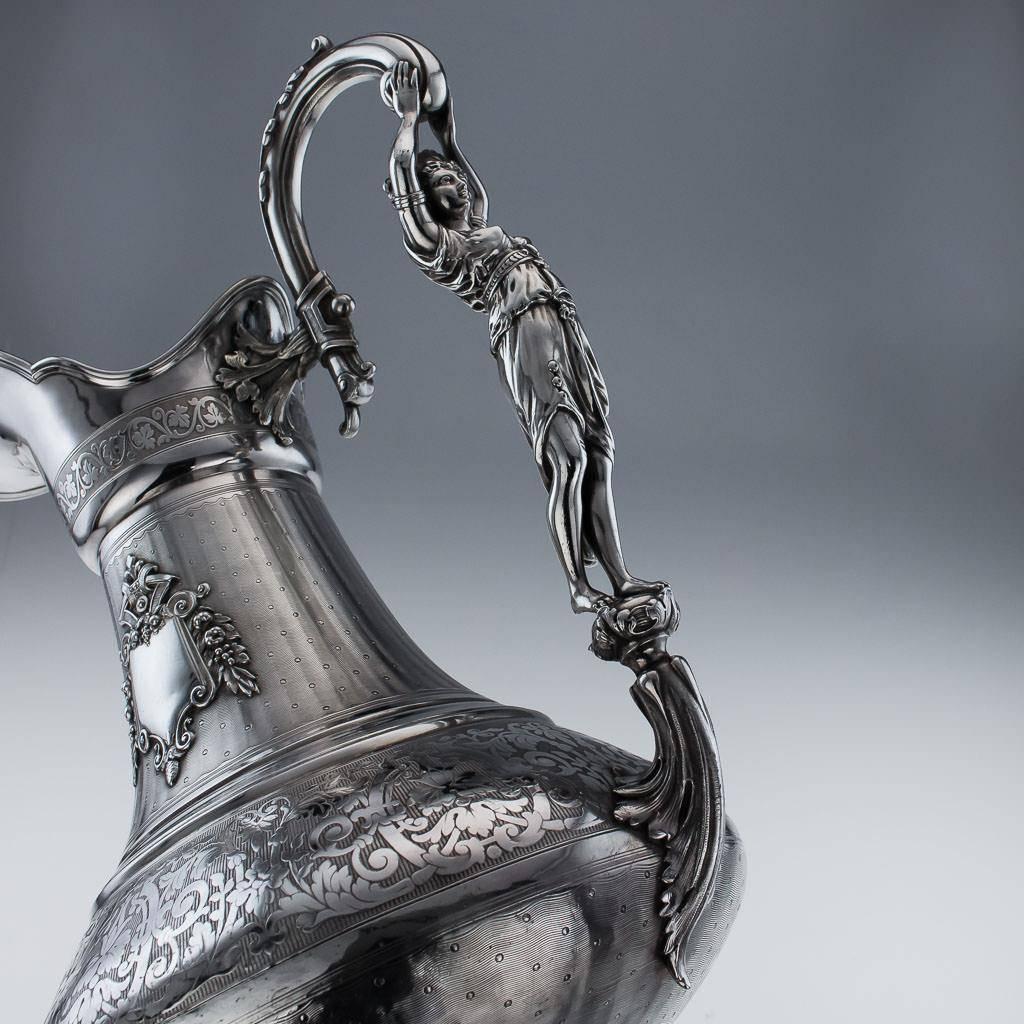 Antique French Solid Silver Exceptional Figural Ewer and Basin, Paris circa 1880 1