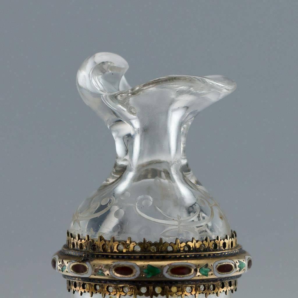 Antique 19th Century Austrian Solid Silver-Gilt Enamel Rock Crystal Ewer & Stand 2