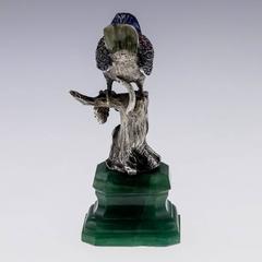 Antique 20th Century Austrian Solid Silver Gem Set & Enamelled Bird Statue