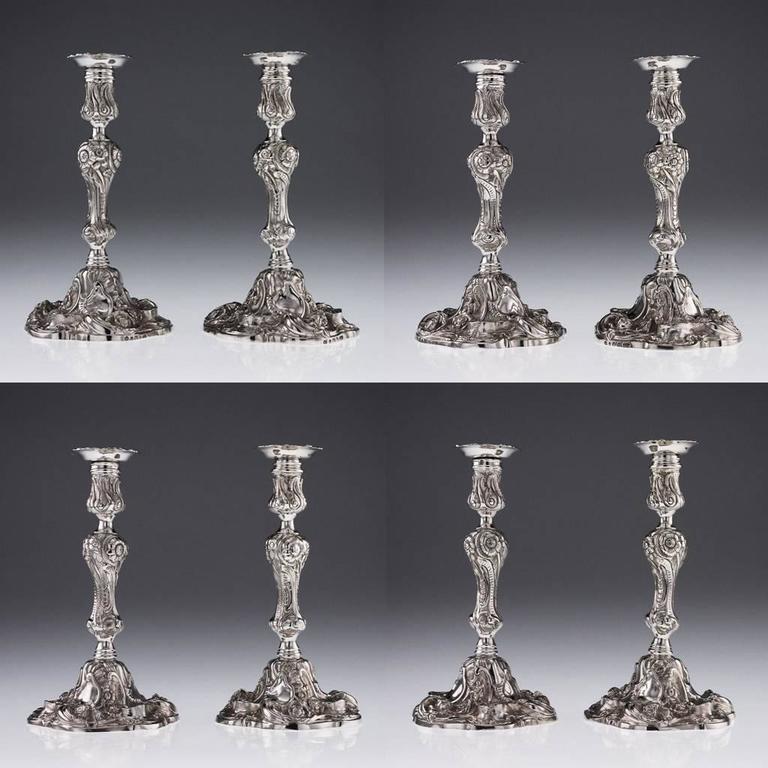 Antique Solid Silver Pair of Cast Candlesticks, E Farrell