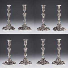 Antikes georgianisches Paar gegossener Kerzenhalter aus massivem Silber:: E Farrell:: um 1815