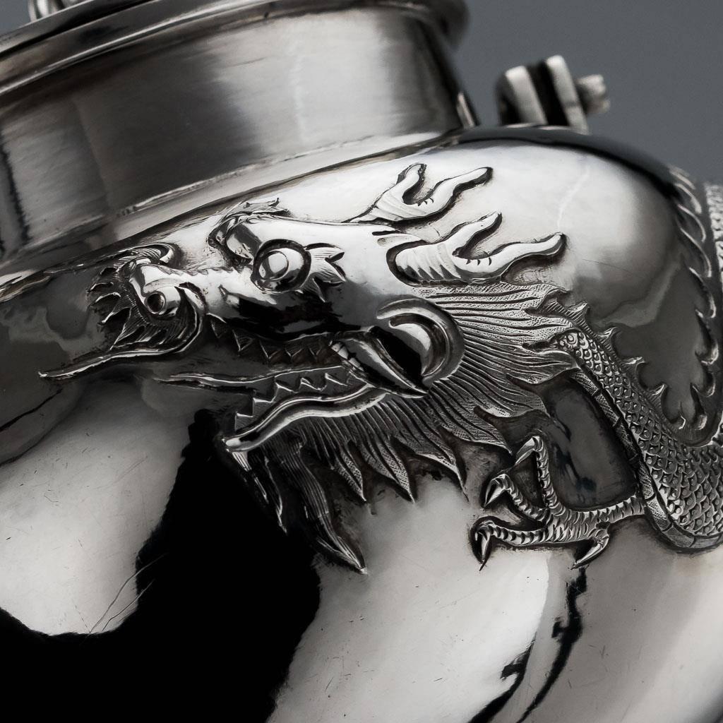 19th Century Chinese Export Solid Silver Dragon Tea Set, Wing Cheong, circa 1890 1