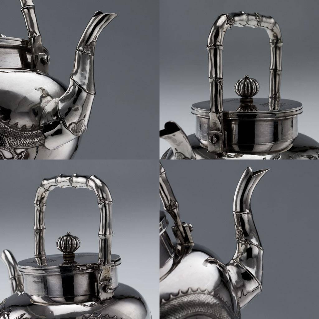 19th Century Chinese Export Solid Silver Dragon Tea Set, Wing Cheong, circa 1890 2