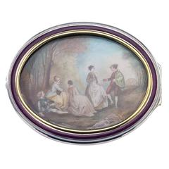 Antique 20th Century Asprey Solid Silver & Painted Guilloche Box, circa 1915