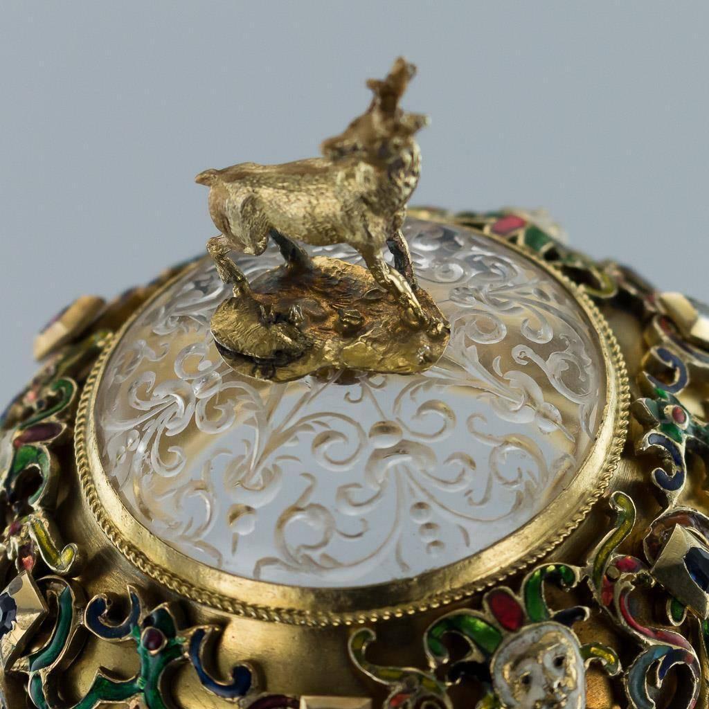 Antique 19th Century Austrian Silver Gilt, Rock Crystal & Enamel Hunting Horn 4