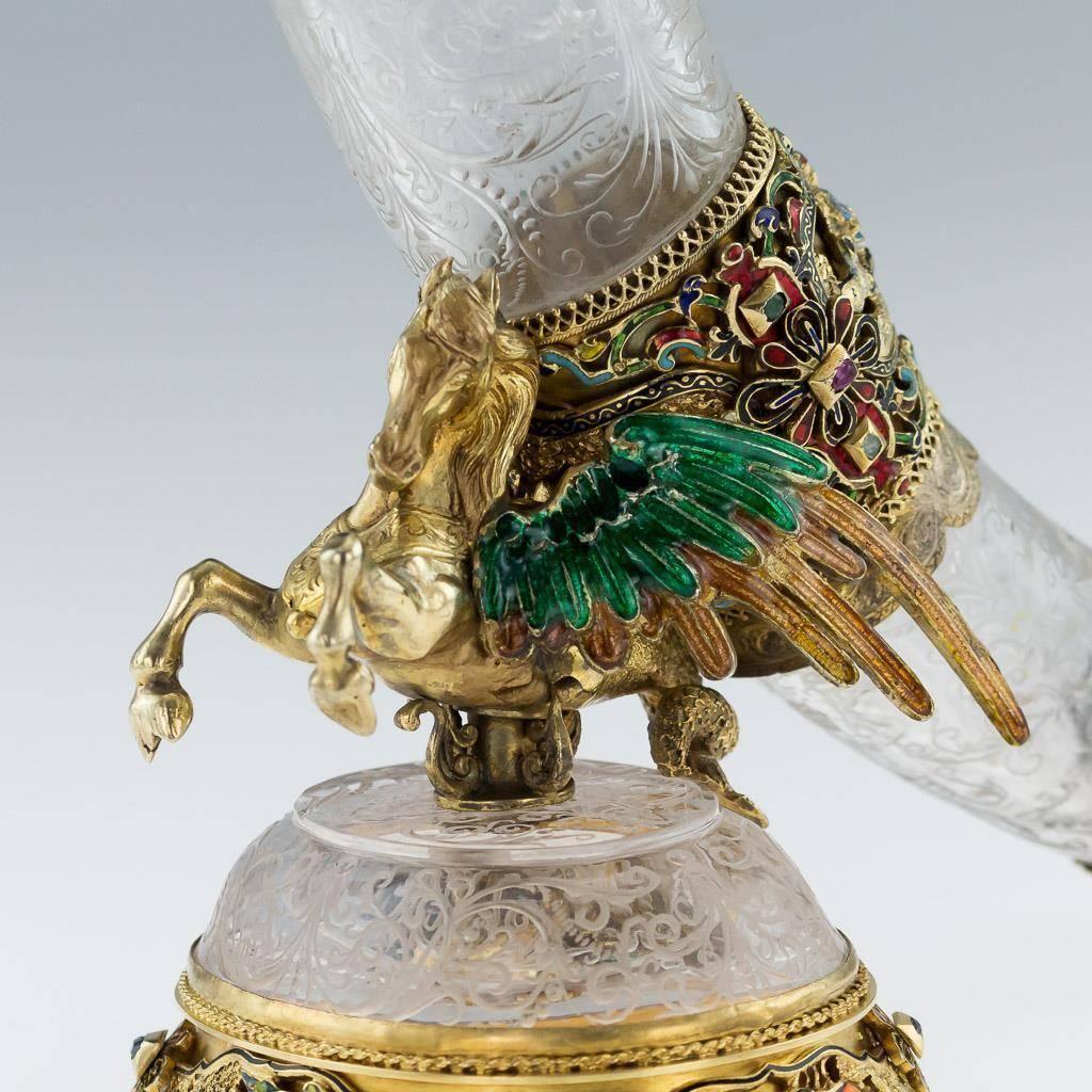 Antique 19th Century Austrian Silver Gilt, Rock Crystal & Enamel Hunting Horn 3