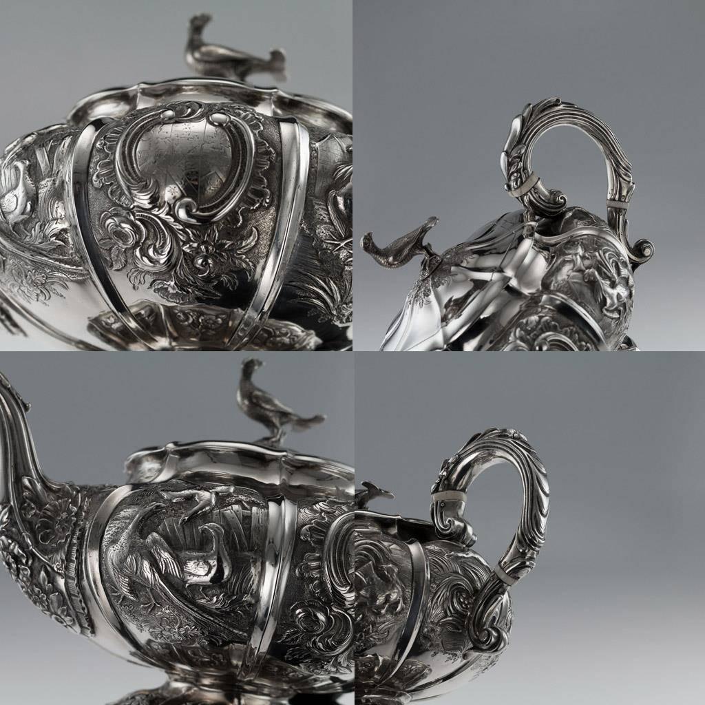 19th Century Regency Silver Three-Piece Pheasant Tea Set London, circa 1824 2