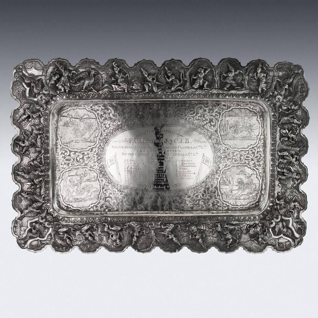 Antique Burmese Solid Silver Sculptural Tea & Coffee Set on Tray, circa 1903 2