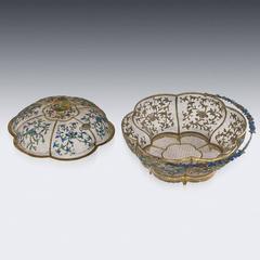 Antique Rare Chinese Solid Silver & Enamel Lidded Basket, Cutshing, circa 1790