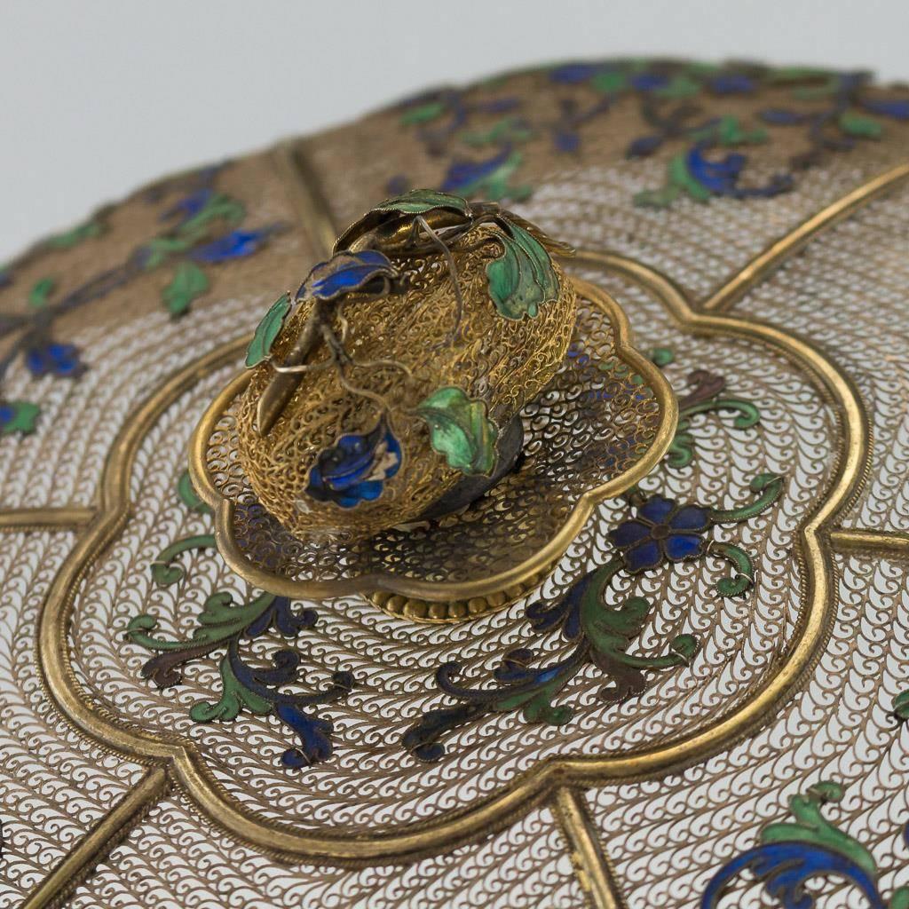 Antique Rare Chinese Solid Silver & Enamel Lidded Basket, Cutshing, circa 1790 2