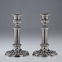 Antique 19th Century Rare Georgian Solid Silver Pair of Telescopic Candlesticks