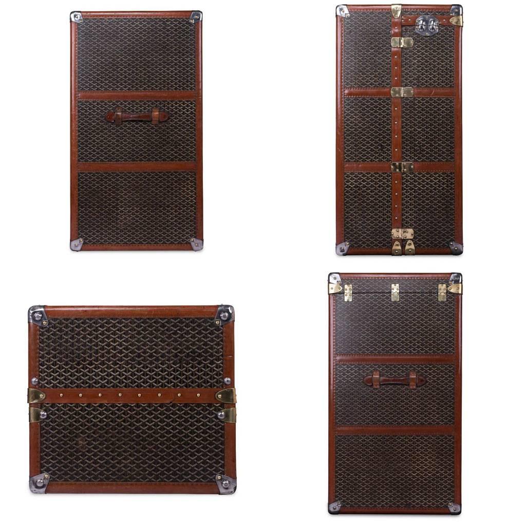 A huge early 20th century Goyard double wardrobe trunk in fabulous condition, completely original and with great character, opening (with a flip top cover) to reveal a double hanging compartment as well as pockets for shoes. Dating to the early part