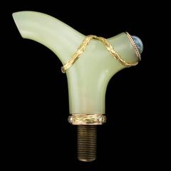 Antique Russian Faberge Bowenite & Vari-Colour Gold Parasol Handle, circa 1900