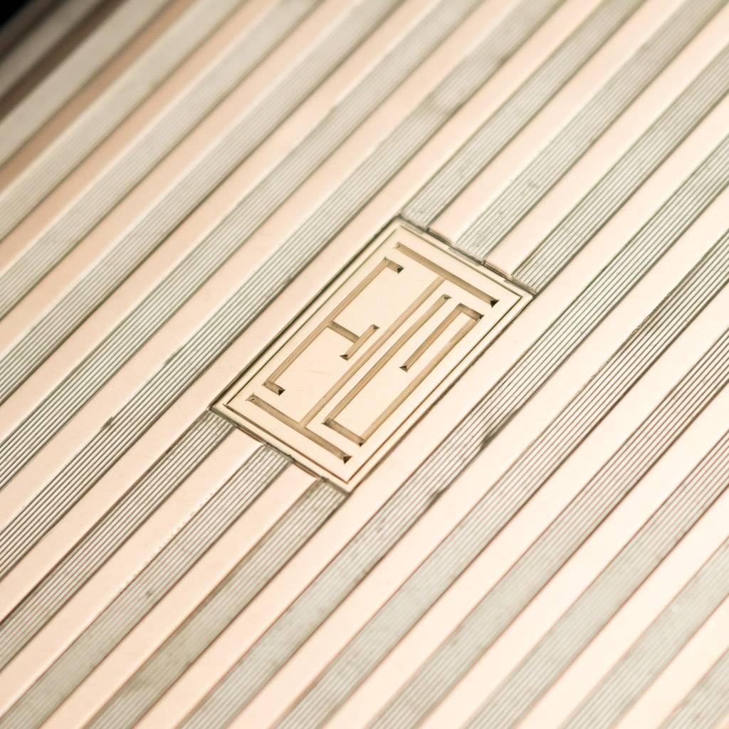 American 20th Century Cartier Art Deco 14-carat Gold & Silver Cigarette Case, circa 1920