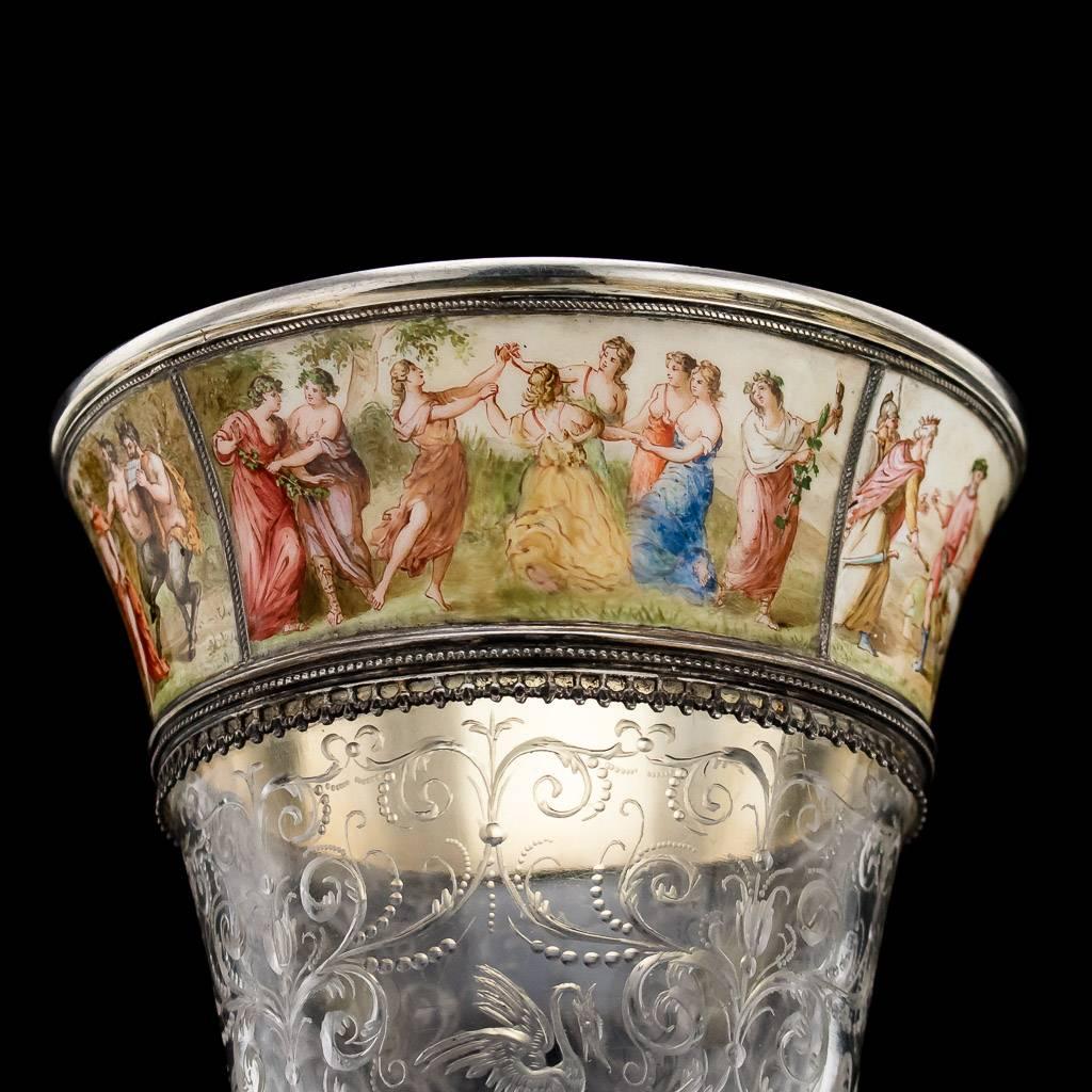 Rare Austrian Solid Silver Enamel and Rock Crystal Cup and Cover, circa 1885 In Excellent Condition In Royal Tunbridge Wells, Kent