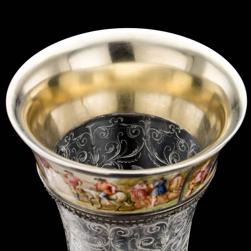 Rare Austrian Solid Silver Enamel and Rock Crystal Cup and Cover, circa 1885 1