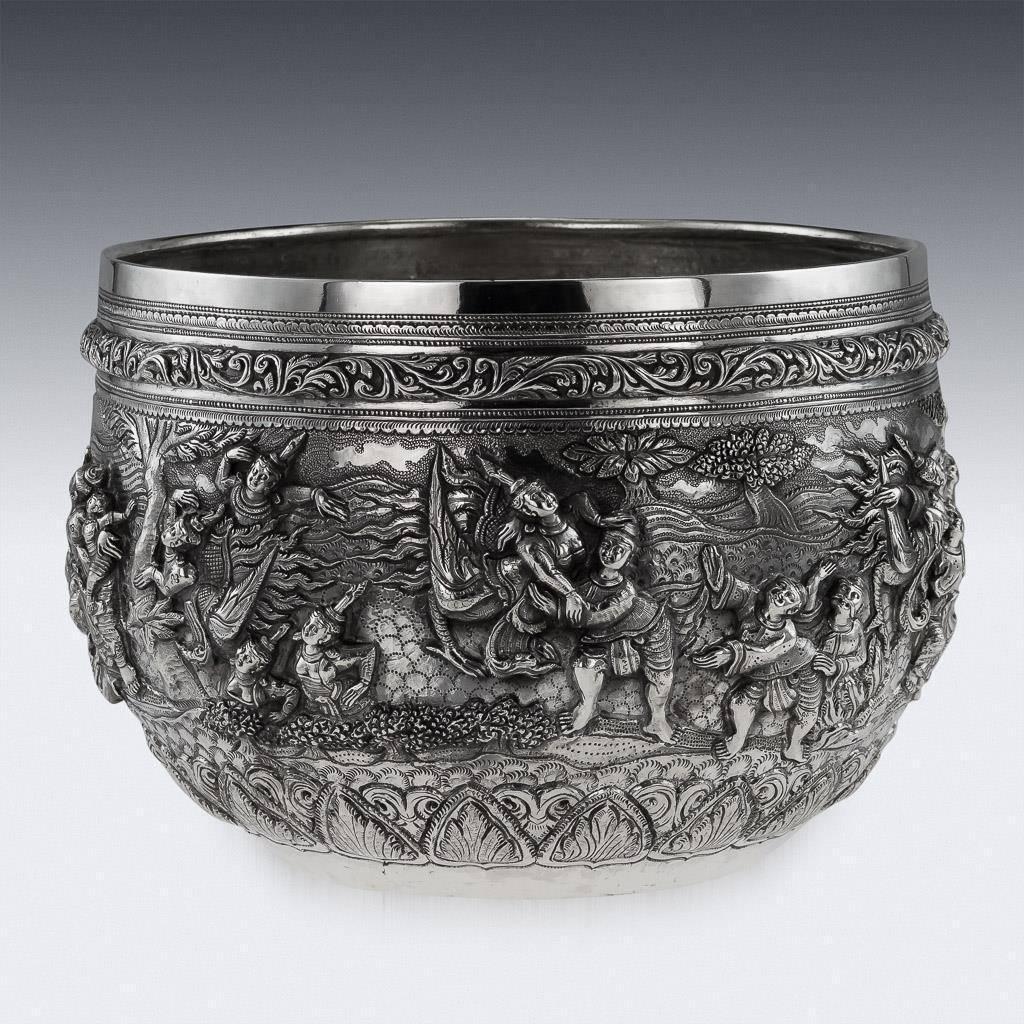 20th Century Burmese Solid Silver Thabeik Bowl, Rangoon, Tiger Mark, circa 1900 1