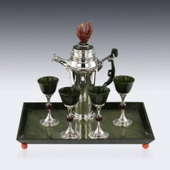 Antique Art Deco Solid Silver & Jade Cocktail Set, William Comyns, circa 1929