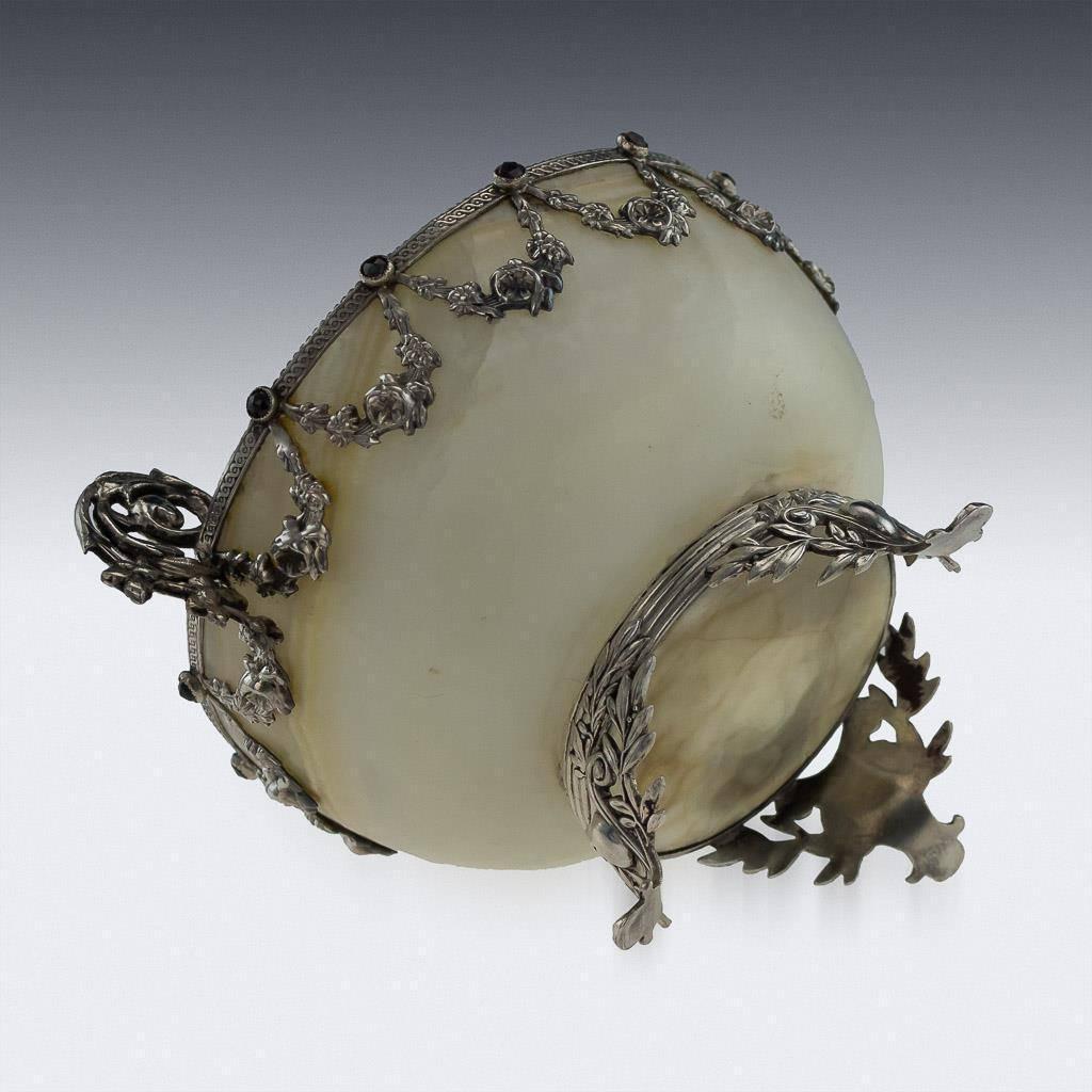 Late 19th Century Antique 19th Century Austrian Solid Silver and Gem Set Agate Bowl, circa 1880