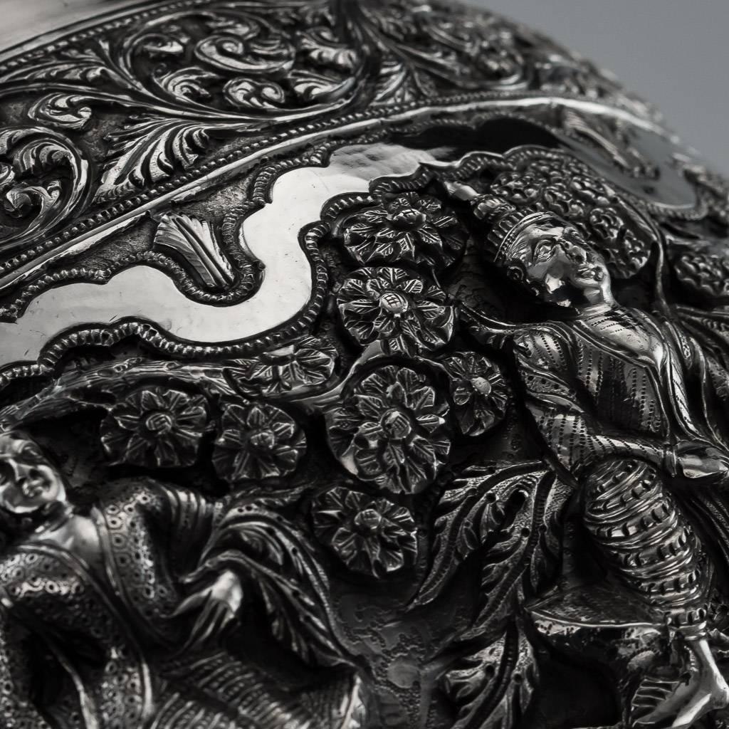 Antique 19th Century Indian Poona Solid Silver Decorative Bowl, circa 1880 In Excellent Condition In Royal Tunbridge Wells, Kent