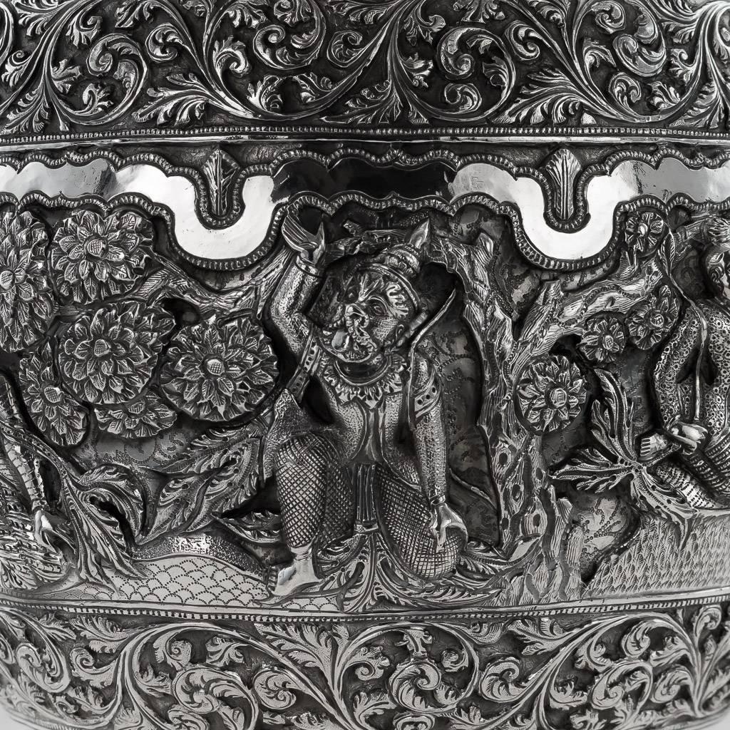 Antique 19th Century Indian Poona Solid Silver Decorative Bowl, circa 1880 1
