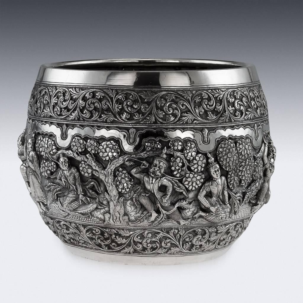 Anglo-Indian Antique 19th Century Indian Poona Solid Silver Decorative Bowl, circa 1880