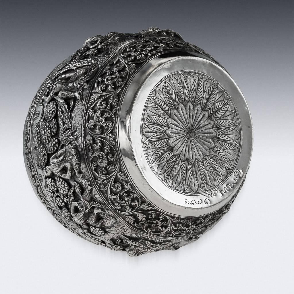 Antique 19th Century Indian Poona Solid Silver Decorative Bowl, circa 1880 3