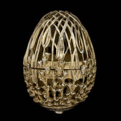 Modern 20th Century Solid Silver Gem Set Egg Shaped Trinket Box, London