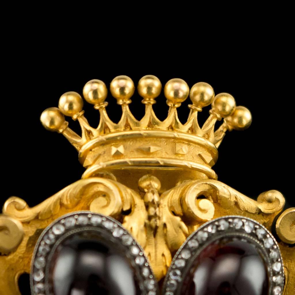 Late 19th Century Antique Swiss 18-Karat Gold, Diamond and Garnet-Set Watch Chatelaine, circa 1870