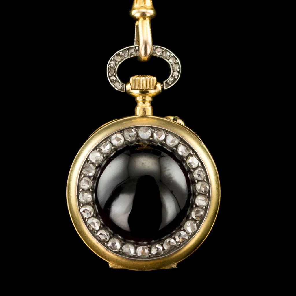 Antique Swiss 18-Karat Gold, Diamond and Garnet-Set Watch Chatelaine, circa 1870 4