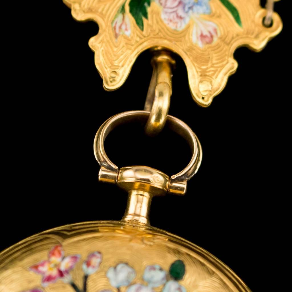 18th Century English 18-carat Gold and Enamel Open-Faced Verge Watch Chatelaine, circa 1700