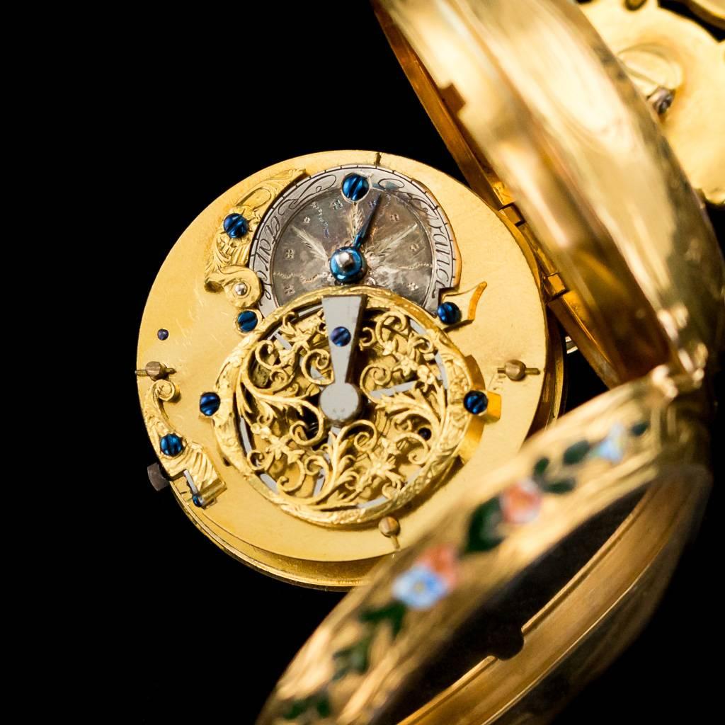 English 18-carat Gold and Enamel Open-Faced Verge Watch Chatelaine, circa 1700 3