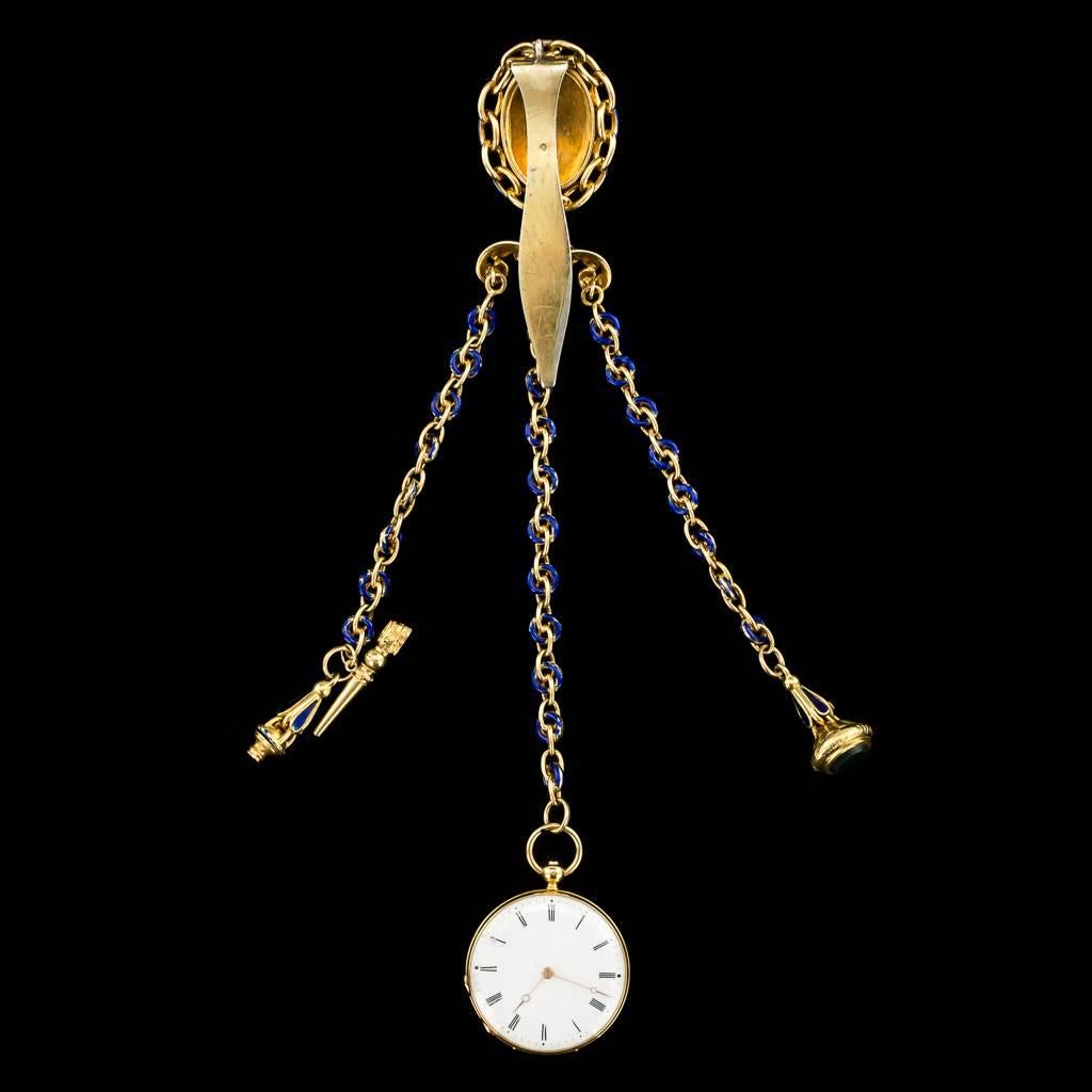 Baroque Antique French 18-Karat Gold, Enamel & Diamond-Set Watch Chatelaine, circa 1900