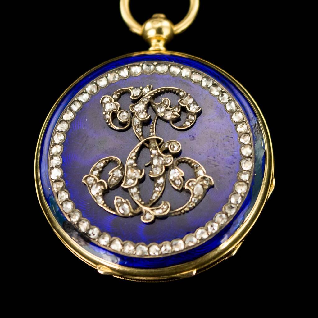 20th Century Antique French 18-Karat Gold, Enamel & Diamond-Set Watch Chatelaine, circa 1900
