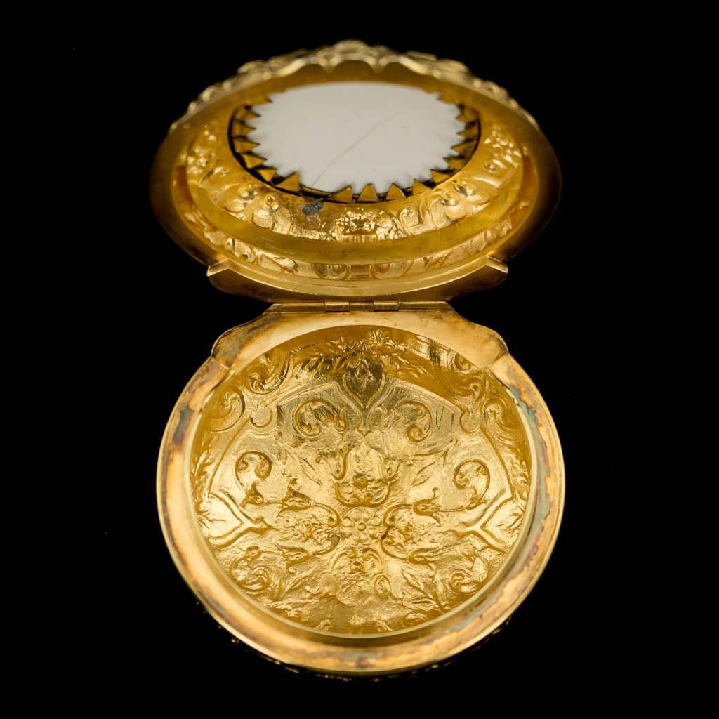 18th Century French 18 Karat Gold Watch Case and Enamel Miniature, circa 1760 In Excellent Condition In Royal Tunbridge Wells, Kent