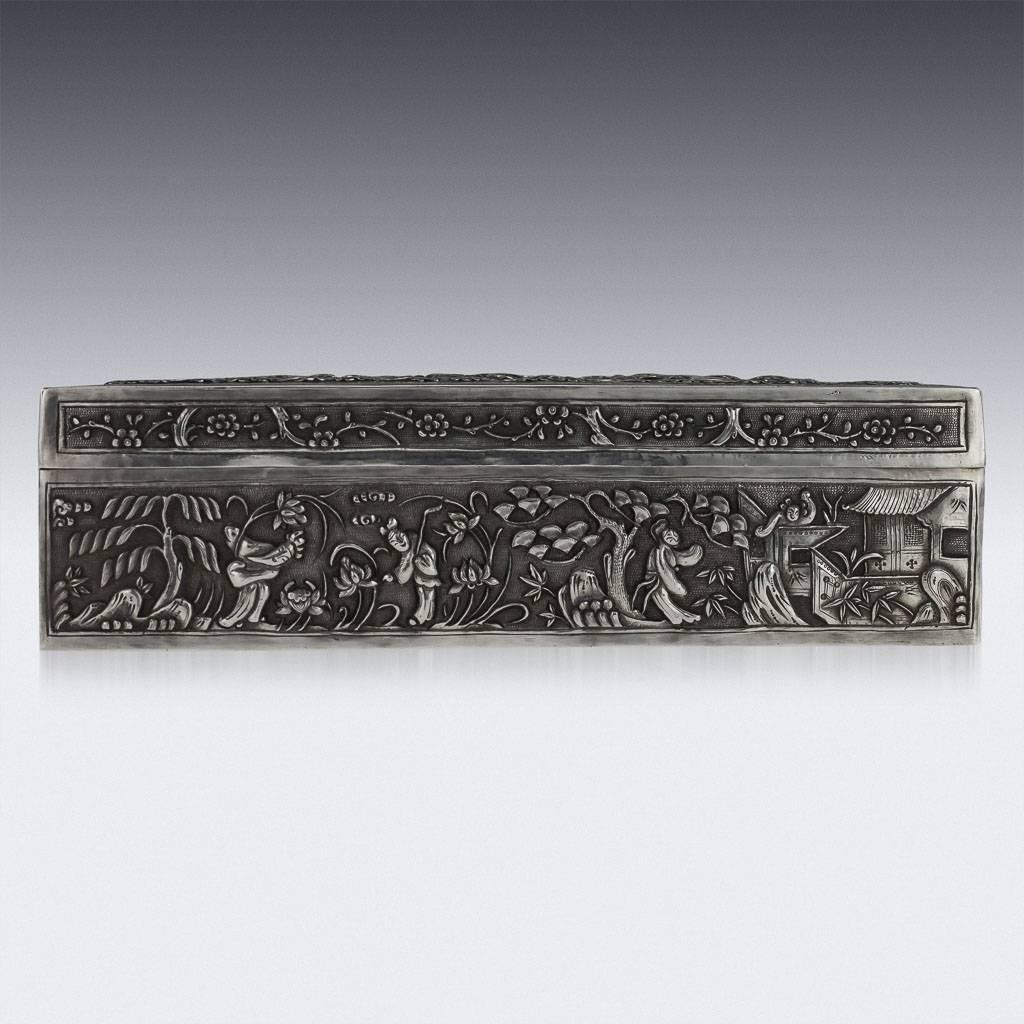 Chinese Export Antique 19th Century Chinese Solid Silver Decorative Box, Bao Cheng, circa 1890