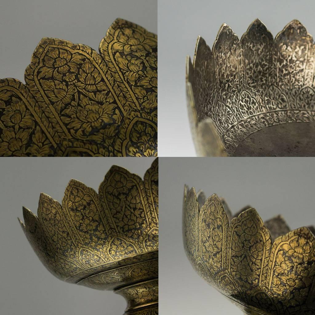 Antique 19th Century Thai Solid Silver-Gilt Niello Enamel Bowl, Siam, circa 1800 5